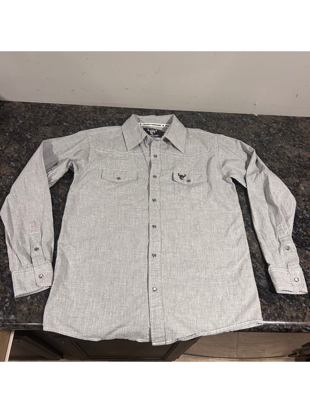 Cowboy Hardware Boys Long Sleeve Grey Western Pearl Snap Shirt Large 10 / 12